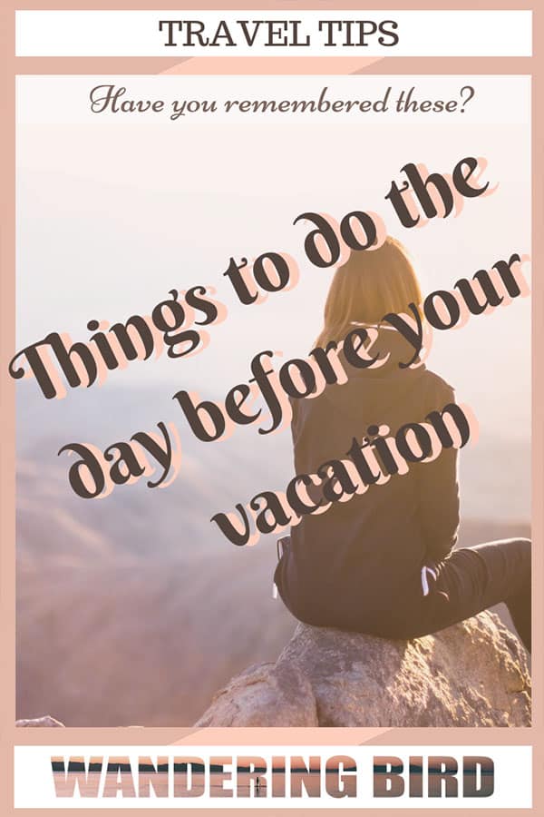 Planning a holiday? Looking for a FREE pdf pre-travel checklist of things to do before holiday? Here are 15 ESSENTIAL things you MUST remember before you leave. Spending 5 minutes making a list of these things will help you keep calm and enjoy the excitement of your upcoming trip! #traveltips #travelchecklist #freechecklist 