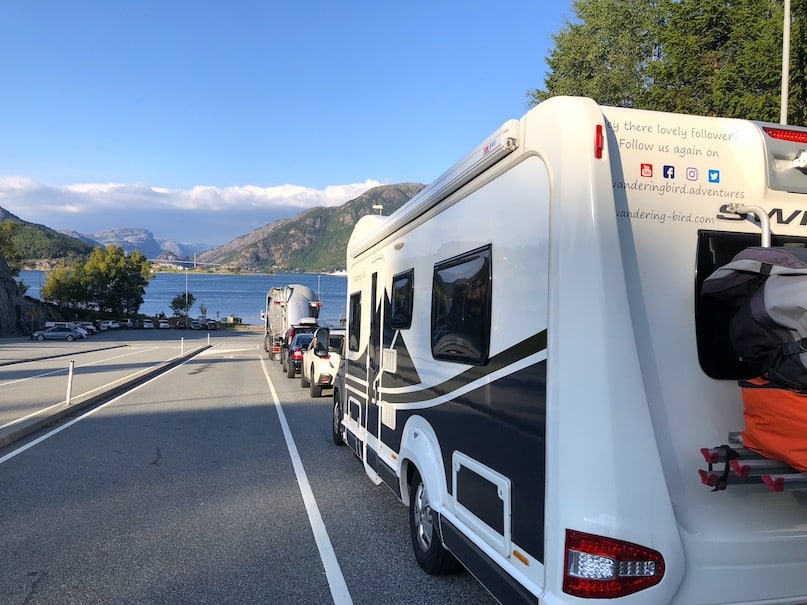 Waiting for the ferry in Norway with our motorhome