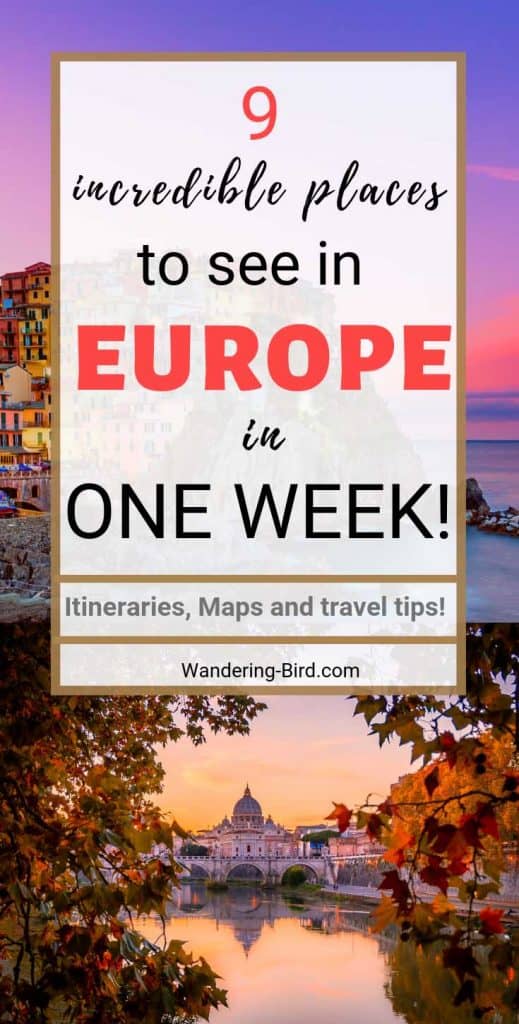 Here are 9 One Week Europe Itinerary ideas full of beautiful places in Europe to explore in just one week. These Europe itineraries are varied, with cities, countries and things to do in Summer and Winter in Central, Eastern, Northern, Southern and Western Europe. These maps and itinerary guides will help you plan your trip to Europe.