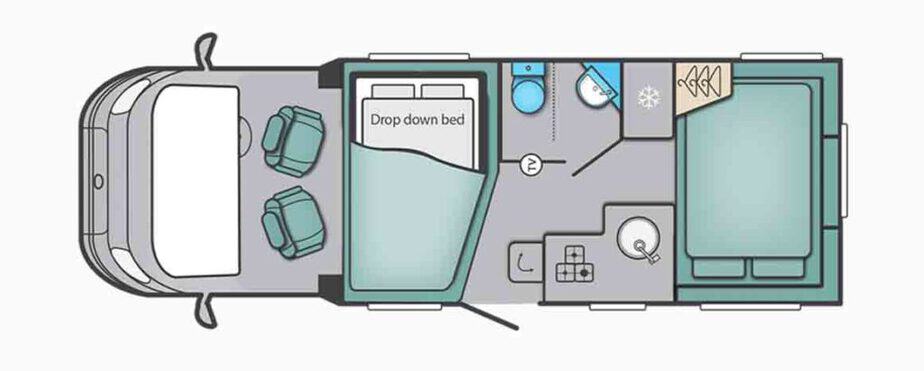 Night layout of Swift Escape 685 Motorhome Review and Tour