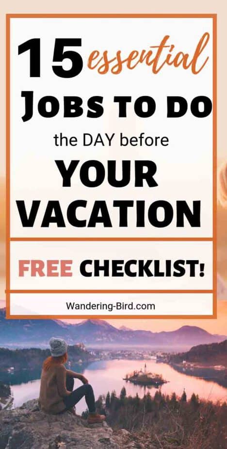 Pre Holiday Checklist- FREE Printable & Packing list - things to do day before vacation holiday trip. FREE Checklist downloadable pdf