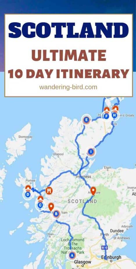 Planning a road trip to Scotland? This awesome 10-day itinerary will take you to all the best places, including the Highlands, Isle of Skye, Orkney, Edinburgh and Glasgow! You'll also visit incredible Castles and find unique things to do along the way. It's your Travel plans done in one easy read. There's a helpful map, distances and options for summer and winter. Plan your Scotland itinerary today! #scotland #itinerary #thingstodo #europe #UK #roadtrip