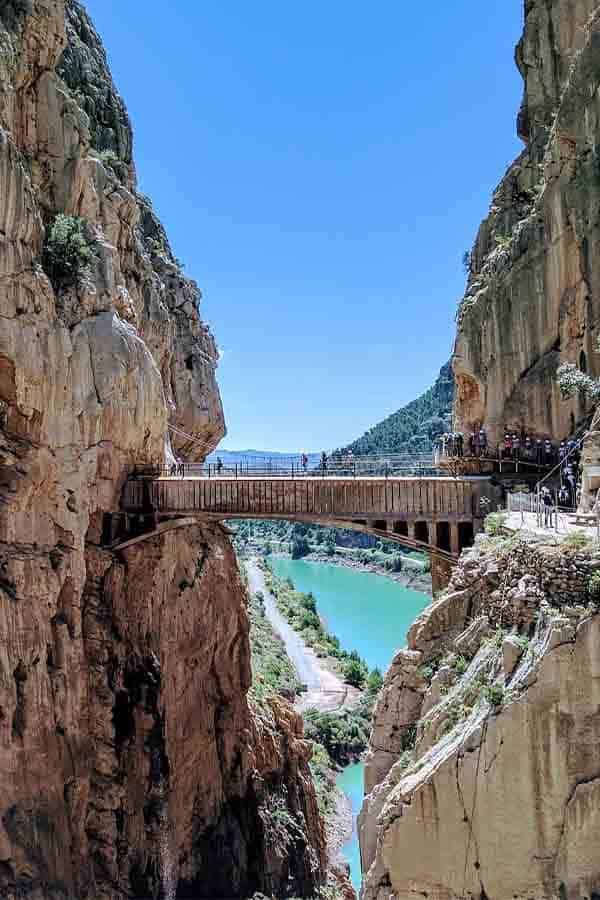 A view of the Caminito del Ray trail and bridge in Malaga. 