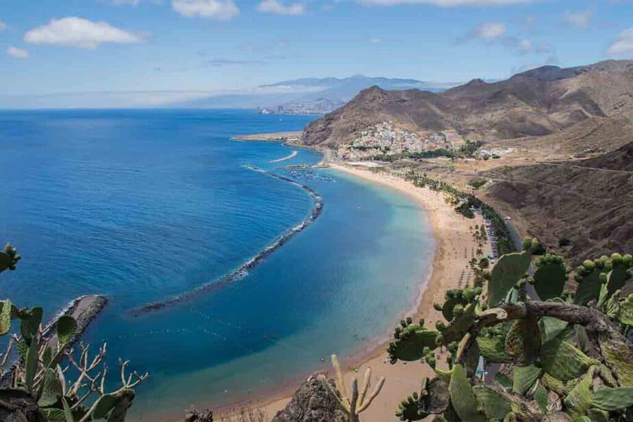 An aerial view of the coast of Tenerife and the beautiful beaches you'll find there. 
