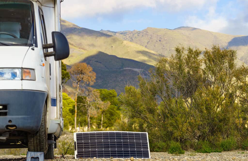 Motorhome using solar power to charge the leisure battery