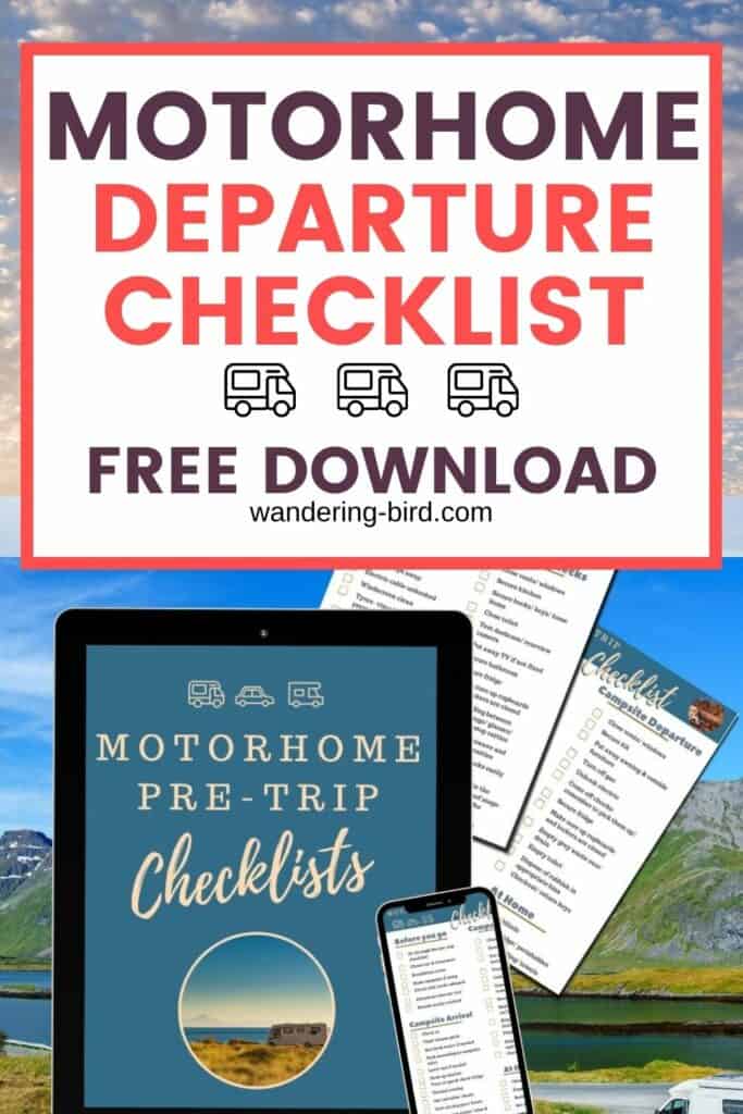 Planning a motorhome, camper or RV trip? Here's a free motorhome departure checklist and pre-trip checks for motorhomes, campervans and RVs- FREE PDF download motorhome departure checklist | 